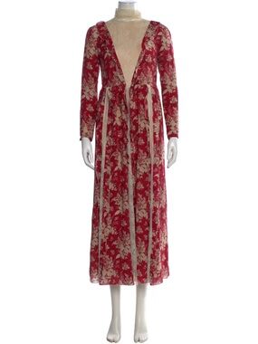 RED Valentino Red and Cream Floral Long Sleeve Maxi Dress
